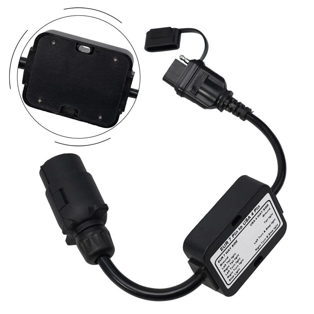 Trailer Light Converter European Round 7-Pin to 4-Way Flat Connector