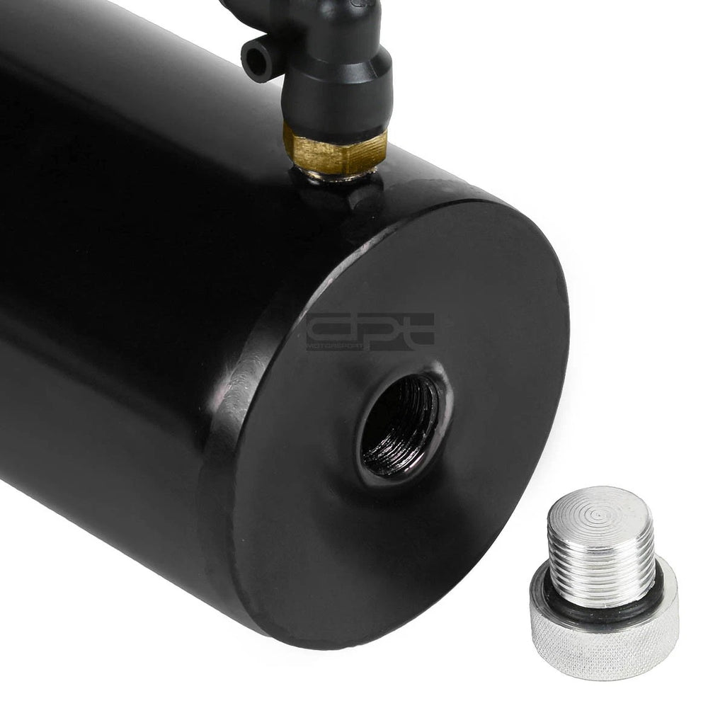 Billet Aluminum Round Black Engine Oil Catch Tank Reservoir for