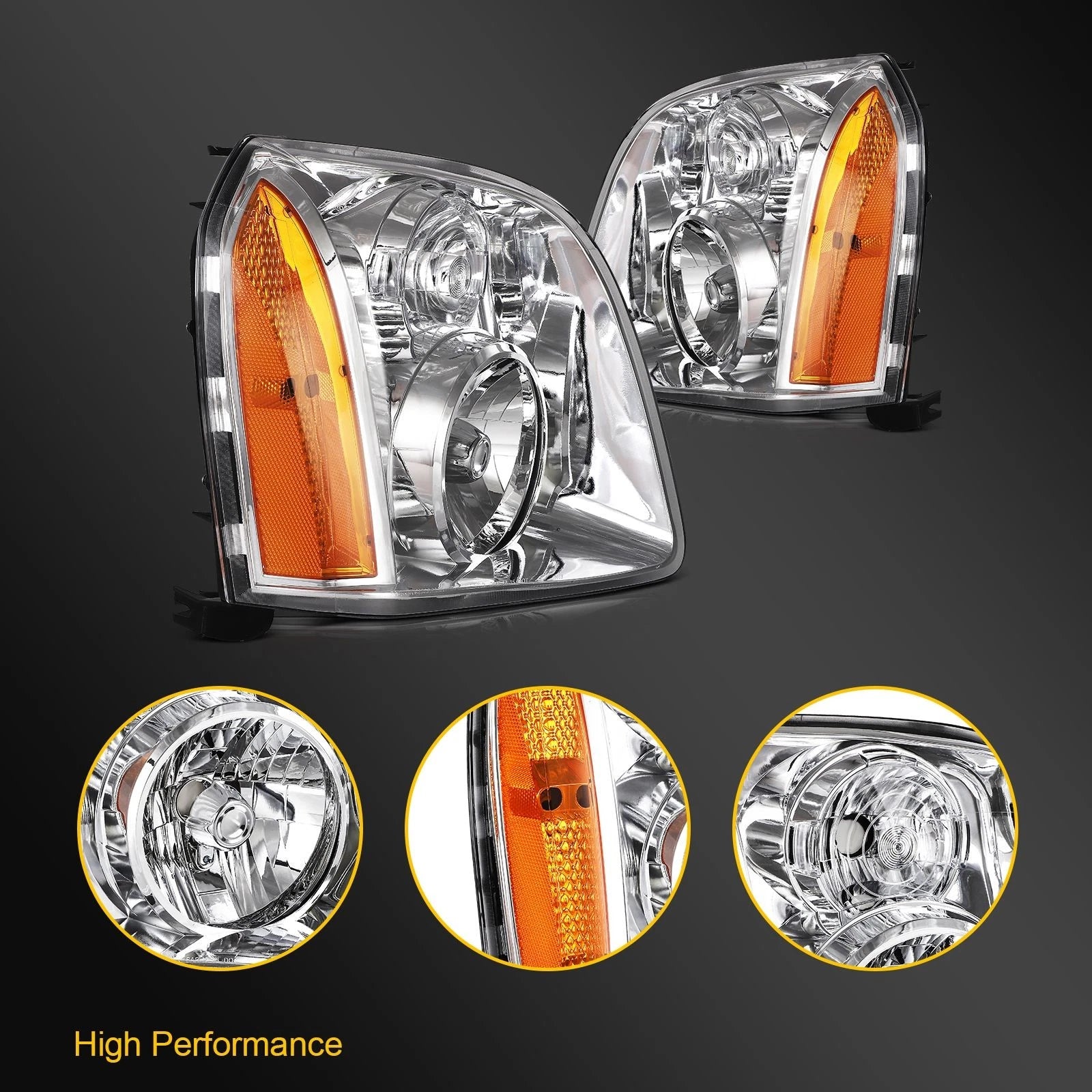 Set of 2 Headlight Assembly for GMC Yukon XL 1500 2500 Chrome Housing