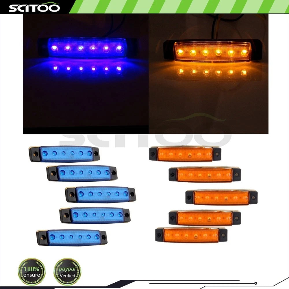 10PCS 3/8" Yellow/Blue LED Clearance Side Marker Lights for Trailer Van Truck