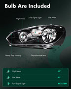 2X Headlight Assembly for Volkswagen Golf Jetta GTI (2010–2014) Black