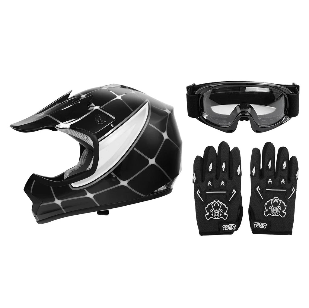 Youth Dirt Bike Helmet & Goggles Set for ATV - Sizes S, M, L, XL (DOT)