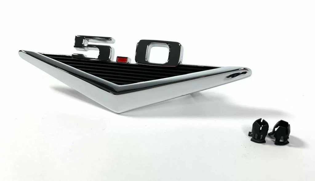 Fender Emblems with Clips for 1964–1966 Ford Mustang 5.0 V8 Chrome
