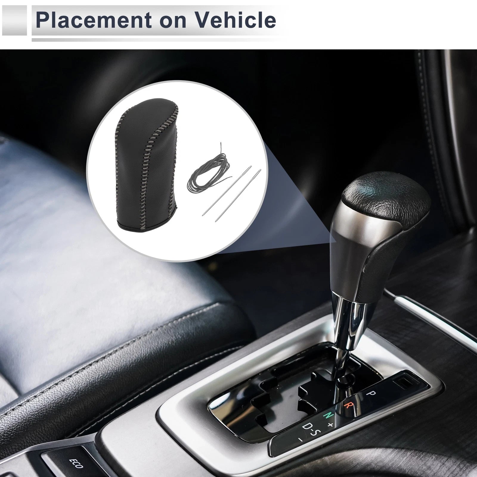 Gear Shift Knob Cover for Nissan Tiida (2004–2012) Black Grey Faux Leather