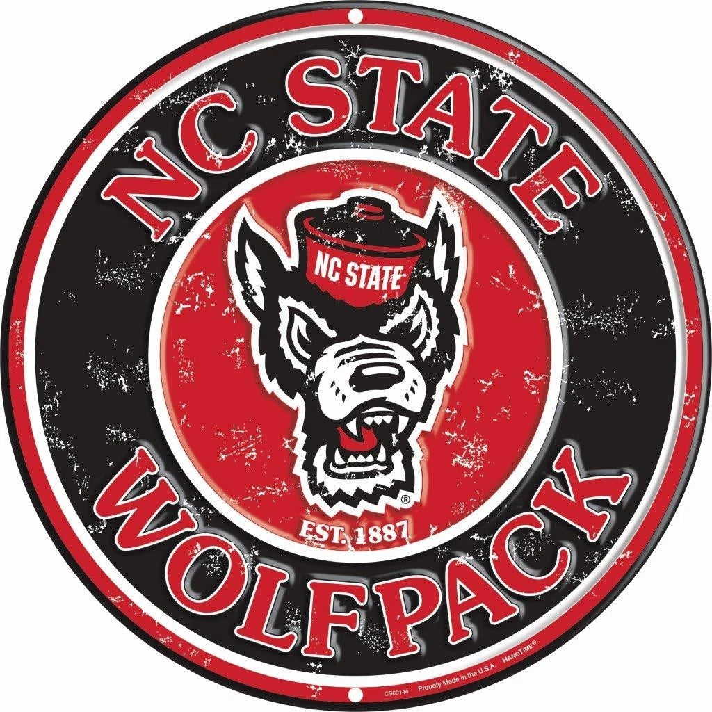 12" Round Aluminum Sign for North Carolina State University WolfPack