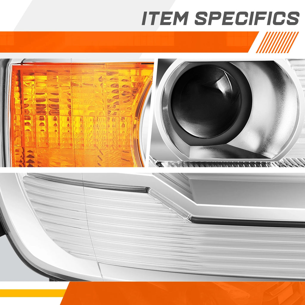 Projector Headlight for GMC Sierra Pickup (2014–2018) - Chrome Housing, Amber Corner