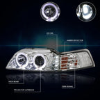 Halo Ring LED DRL Projector Headlight for Ford Mustang (1999–2004) Chrome