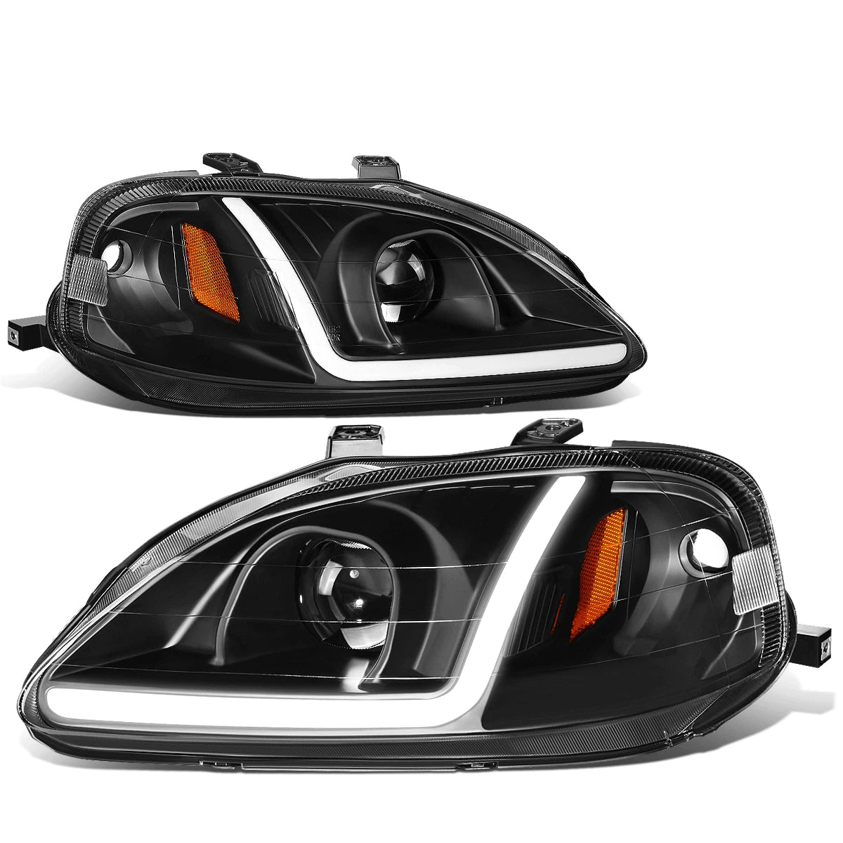 LED DRL Black/Amber Corner Projector Headlight Lamps for Honda Civic (1999–2000)