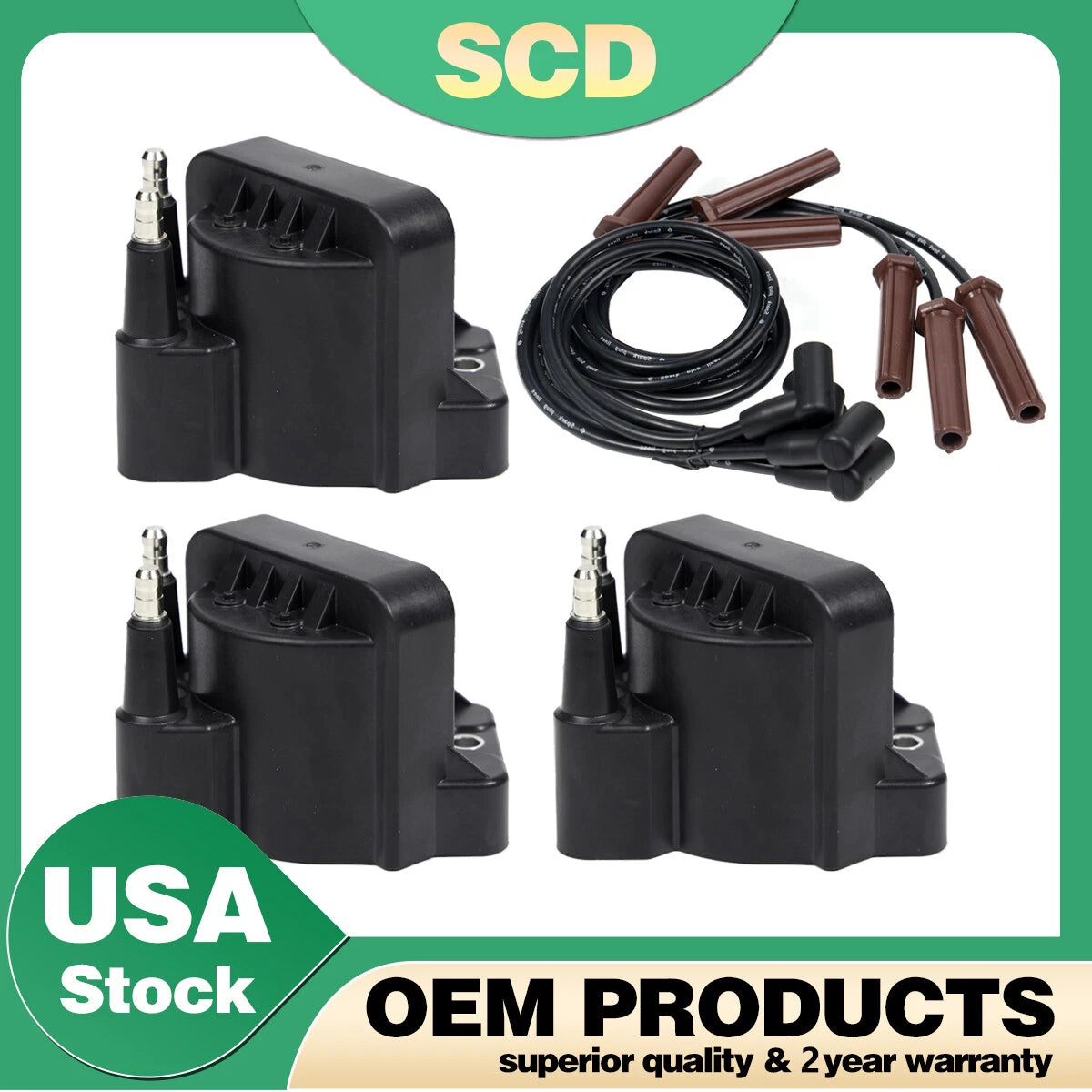 3 Ignition Coils & Spark Plug Wires for Buick Chevy Cadillac Oldsmobile (1999–2004)