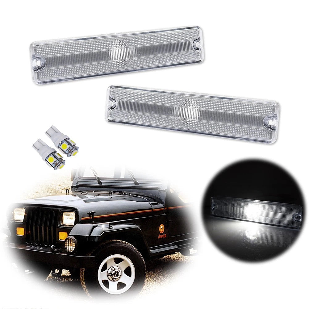 Set of 2 Clear Fender Side Marker Lights with LED for Jeep Wrangler YJ