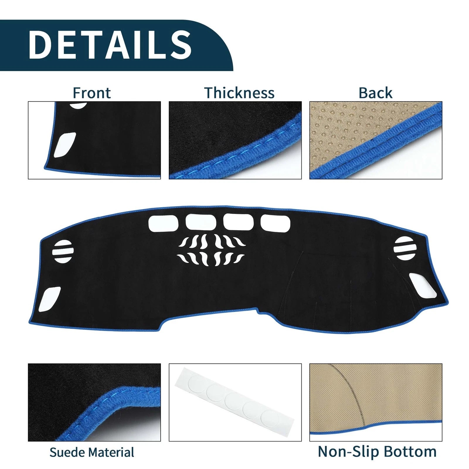 Dashboard Cover Mat for Audi A4 (2017–2020) Sun Protector Pad Black Blue