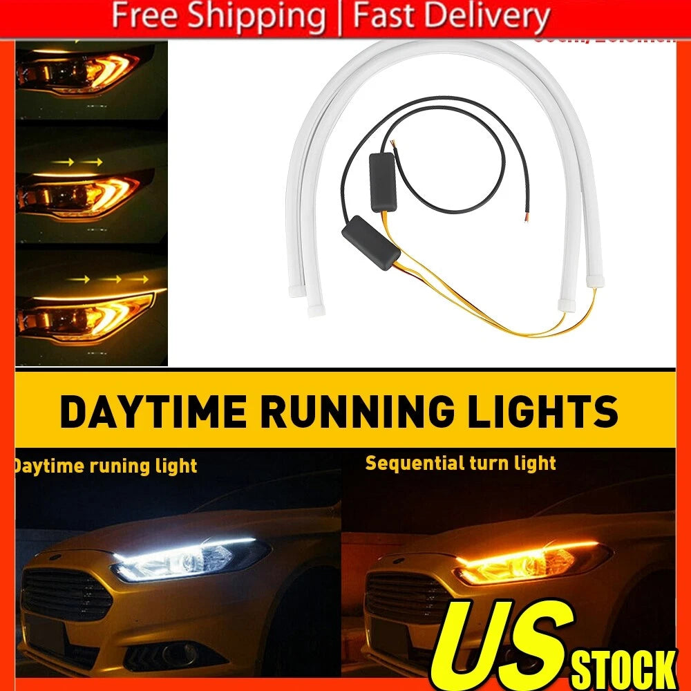 2X White Amber 60cm Flexible LED Strip for Daytime Running Light