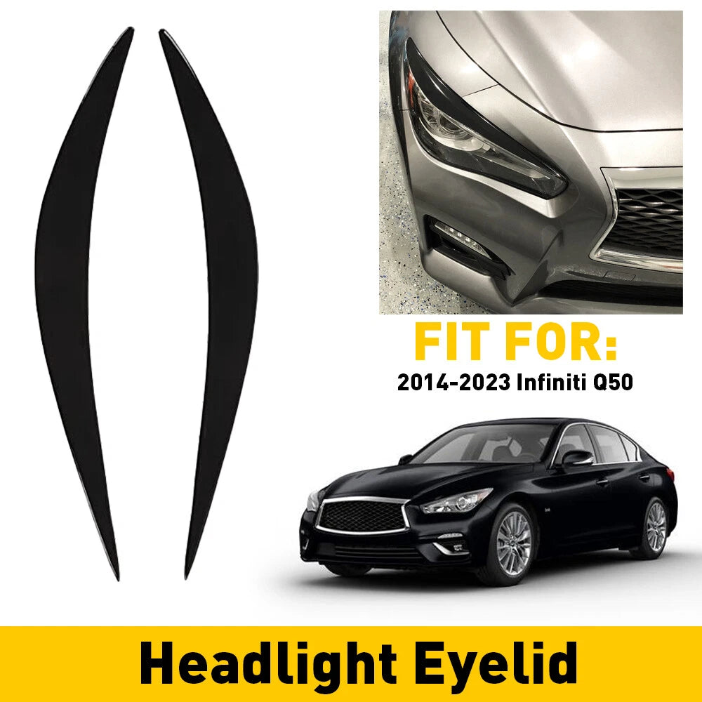 Headlight Eyebrow Trim Cover for Infiniti Q50 (2014–2023) Glossy Black