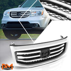Front Upper Grille Assembly for Honda Pilot (2012–2015) w/Badge Slot, Chrome Moulding