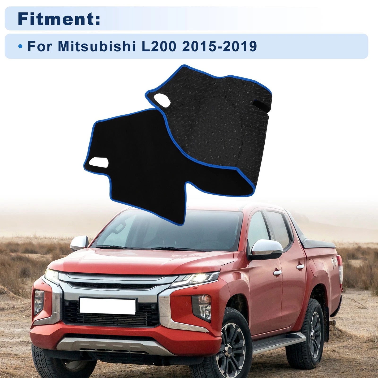 Dash Cover for Mitsubishi L200 (2015–2019) Polyester Black Blue Edge Set
