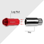 Set of 20 M12X1.5 Red JDM Open End Aluminum Spline Wheel Lug Nuts + Lock Key