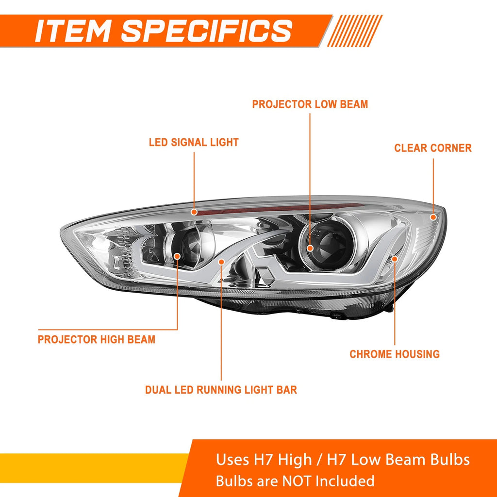 Dual LED DRL + Amber Signal Projector Headlight/Lamp for Ford Focus (2015–2018)
