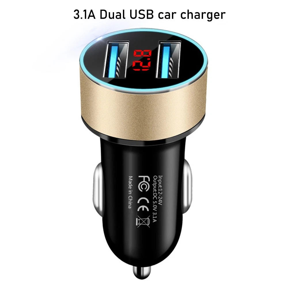 Universal Dual USB Car Charger 3.1A with LED Display 12-24V