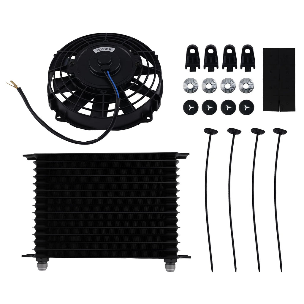 15 Row 10AN Aluminum Oil Cooler with 7" Cooling Fan for Universal Kit