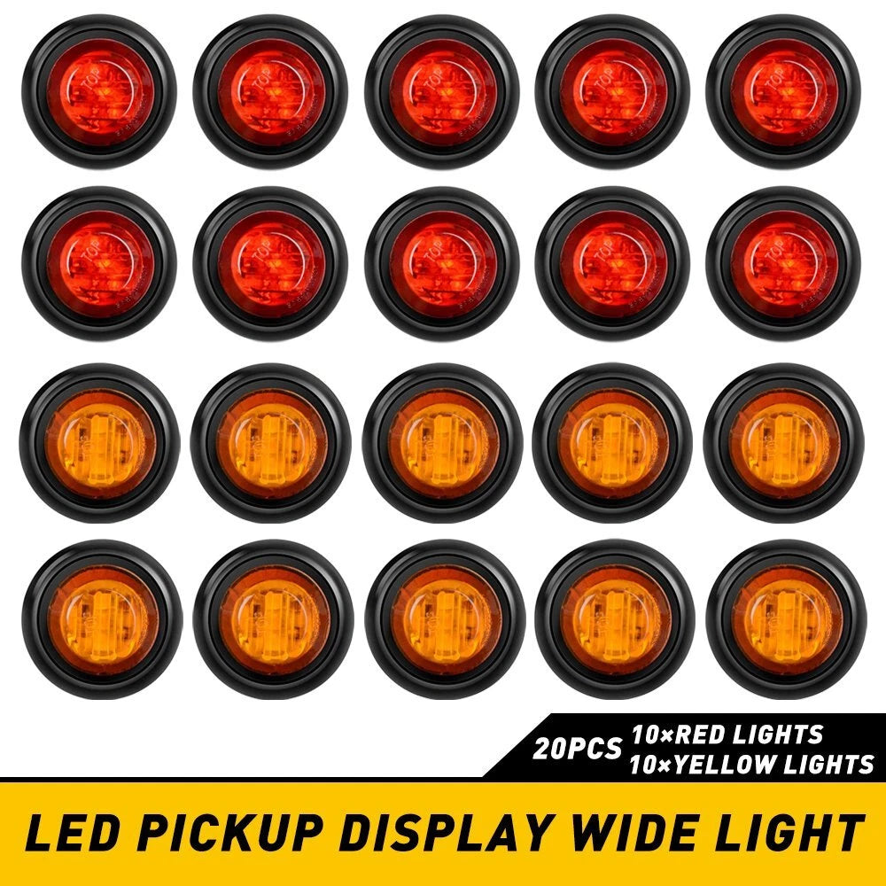 20x LED Round Marker Lights for Clearance (3/4", Amber/Red, 12V)