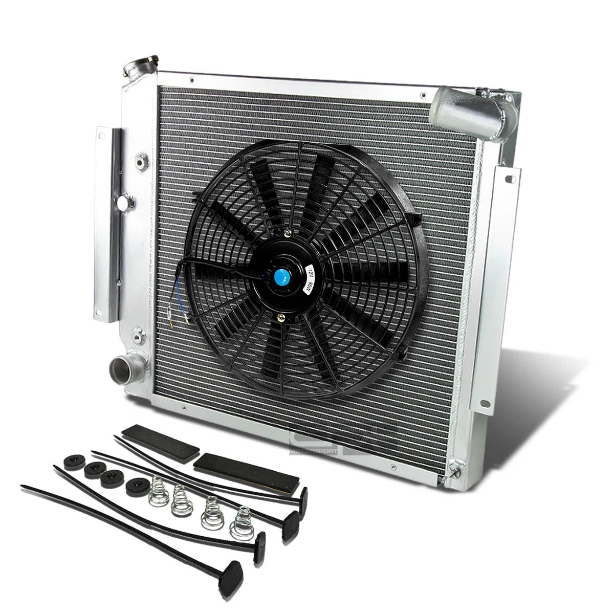 3 Row Aluminum Chrome Radiator + 14" Black Fan for Scout II/Pickup (1971–1980)