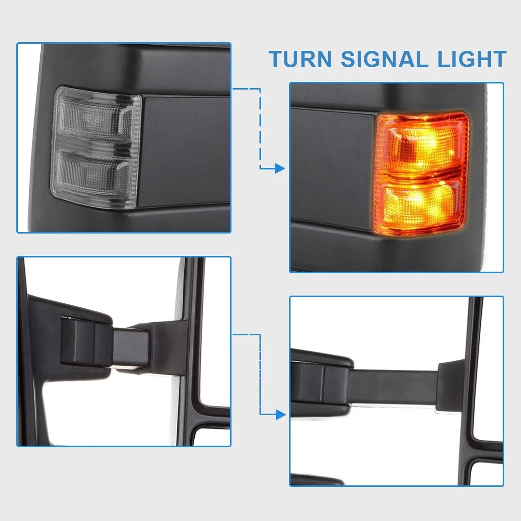 Set of 2 Power Heated Smoke Signal Tow Mirrors for Ford F250/F350/F450 (1999–2007)