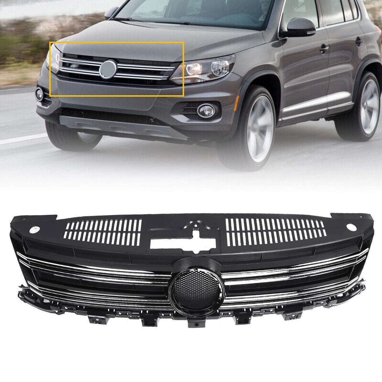 Front Upper Bumper Grille with Chrome Trim for VW Tiguan (2012-2017)