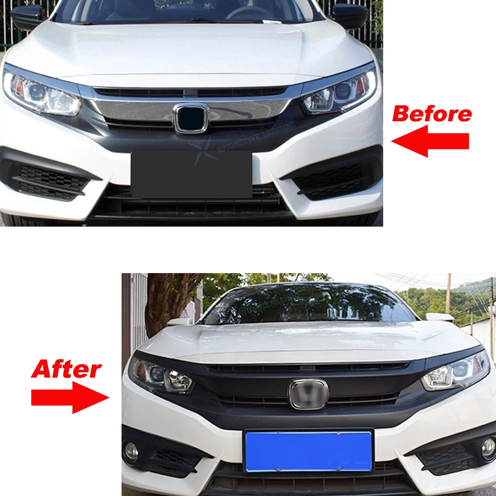 Glossy Black KK Vinyl Front Grille Chrome Delete for Honda Civic (2016-2021)