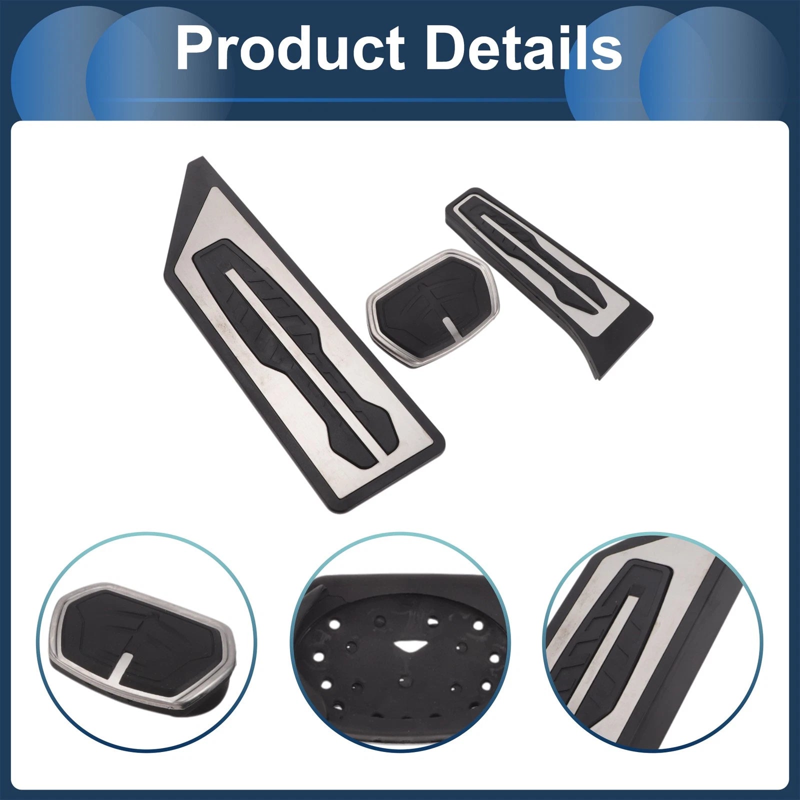 3X Foot Accelerator Pedal Covers for BMW X1 (F48) (2016–2022) Silver Tone