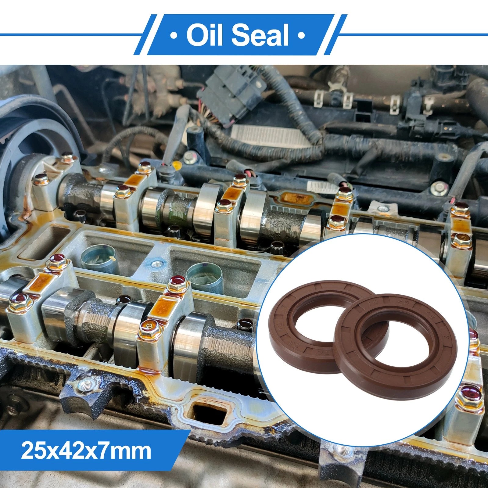 Set of 2 Oil Seal Rotary Shaft Seal FKM Rubber 25x42x7mm