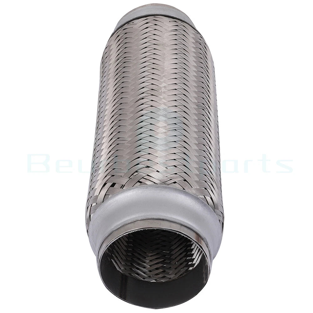 2.5" x 10" OAL Chrome Stainless Steel Flex Pipe for Universal Fit