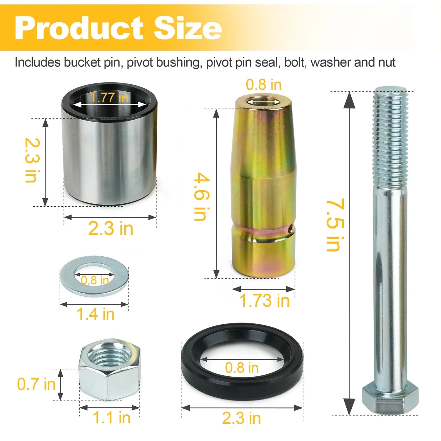 7Pcs Bucket Pin Bushing Bolt Kit for John Deere Skid Steer (T342204)