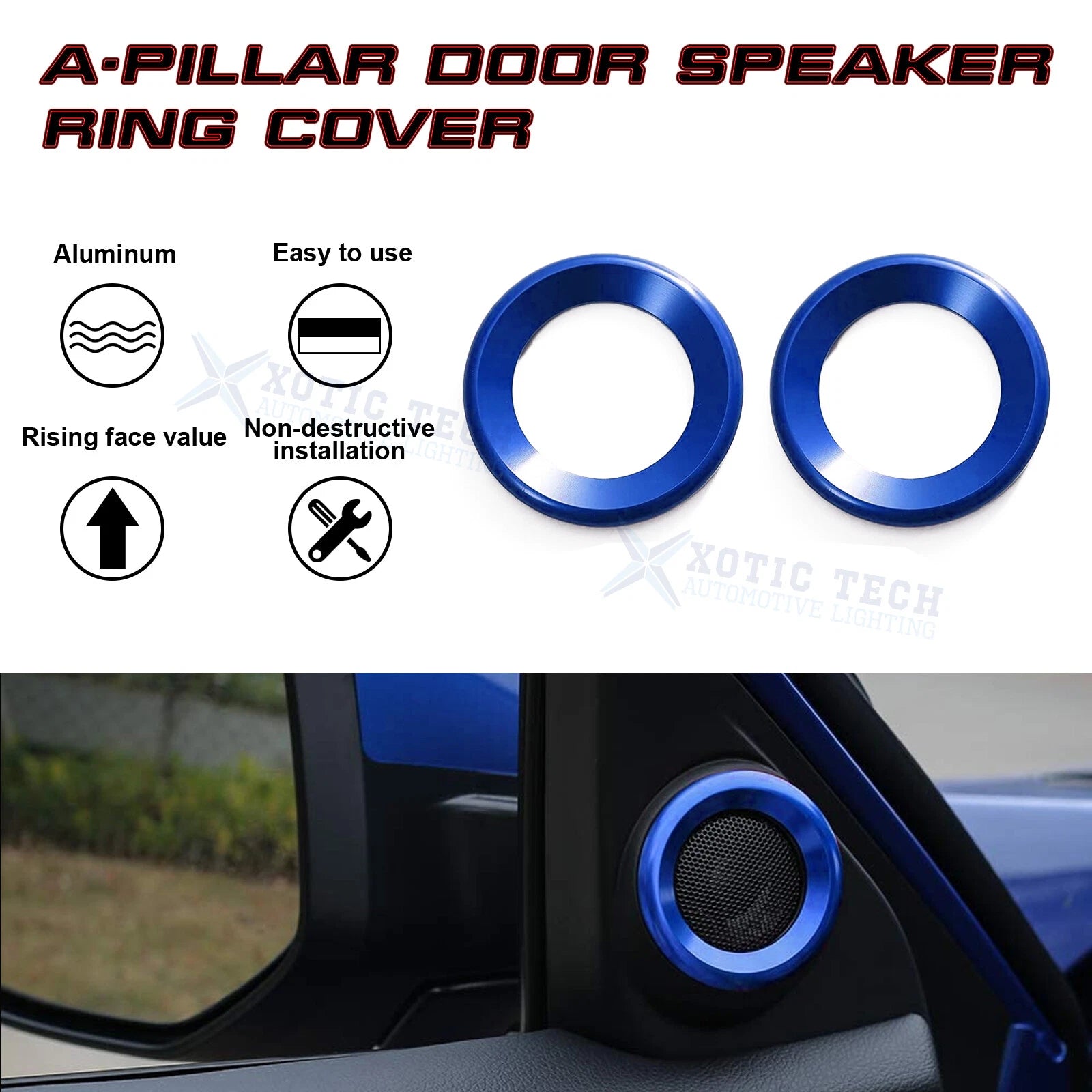 2pcs Glossy Blue Door Audio Speaker Covers for Honda Civic (2016-2021)
