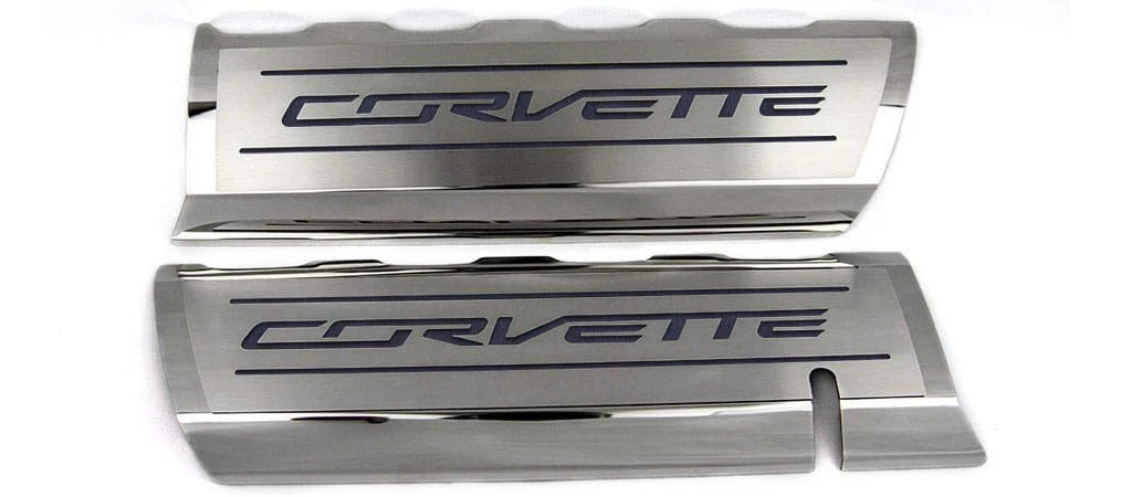 Fuel Rail Covers w/Black Brushed Vinyl "CORVETTE" Inlay for 2014-2019 Corvette
