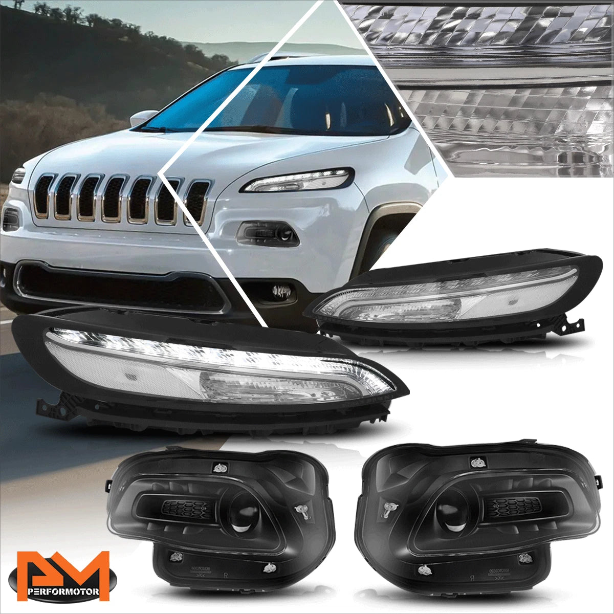 LED Daytime Running Lamps Projector Headlights for Cherokee (2014–2018)