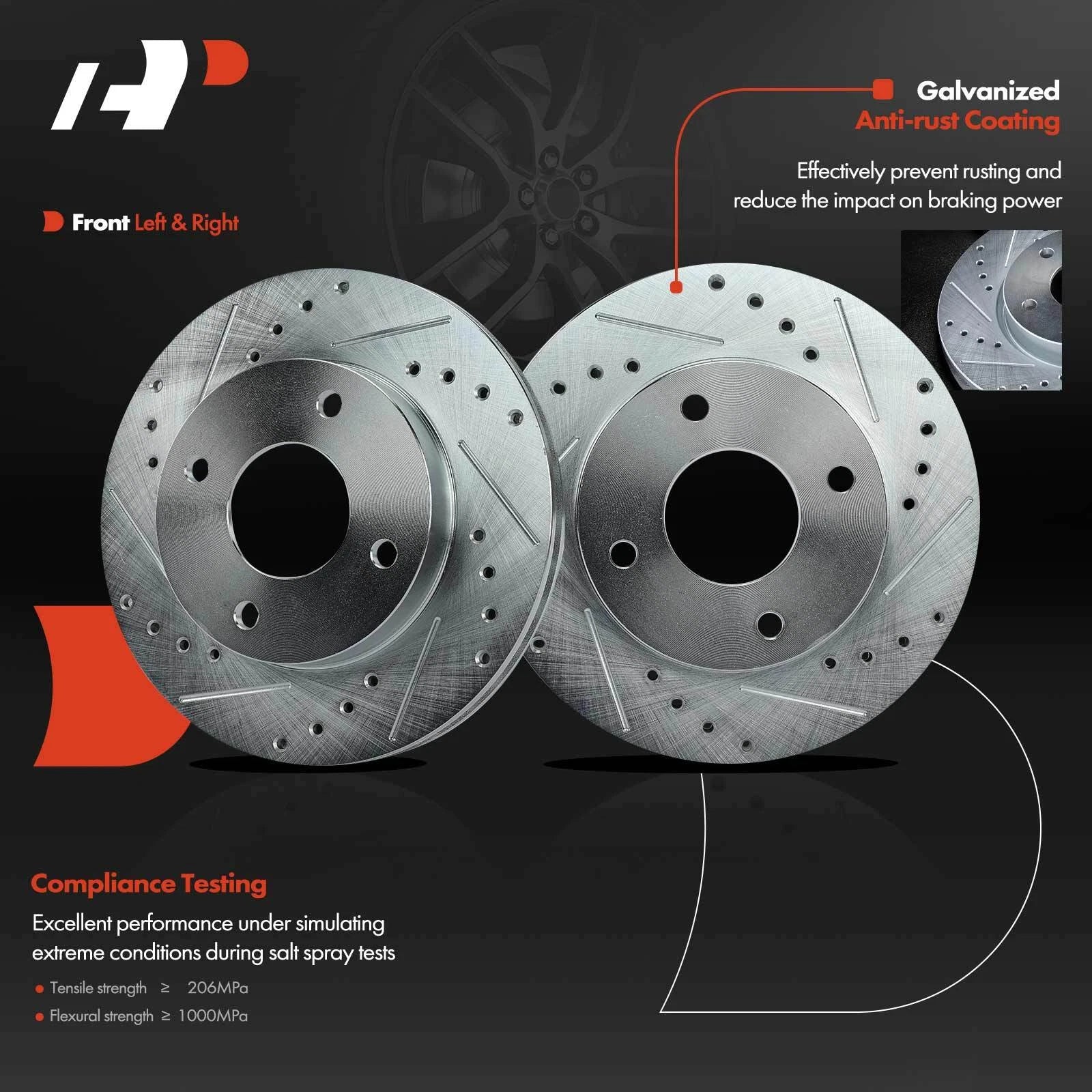 Front Drilled Brake Rotors & Ceramic Pads for Nissan Sentra (2000–2006)
