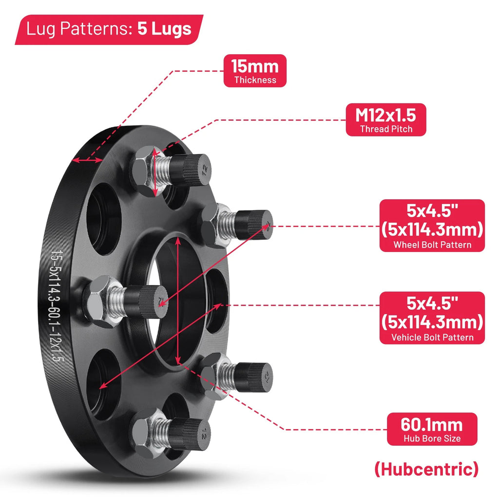 15mm Hubcentric Wheel Spacers for 2001-2005 Lexus IS300 (5x4.5, M12x1.5)