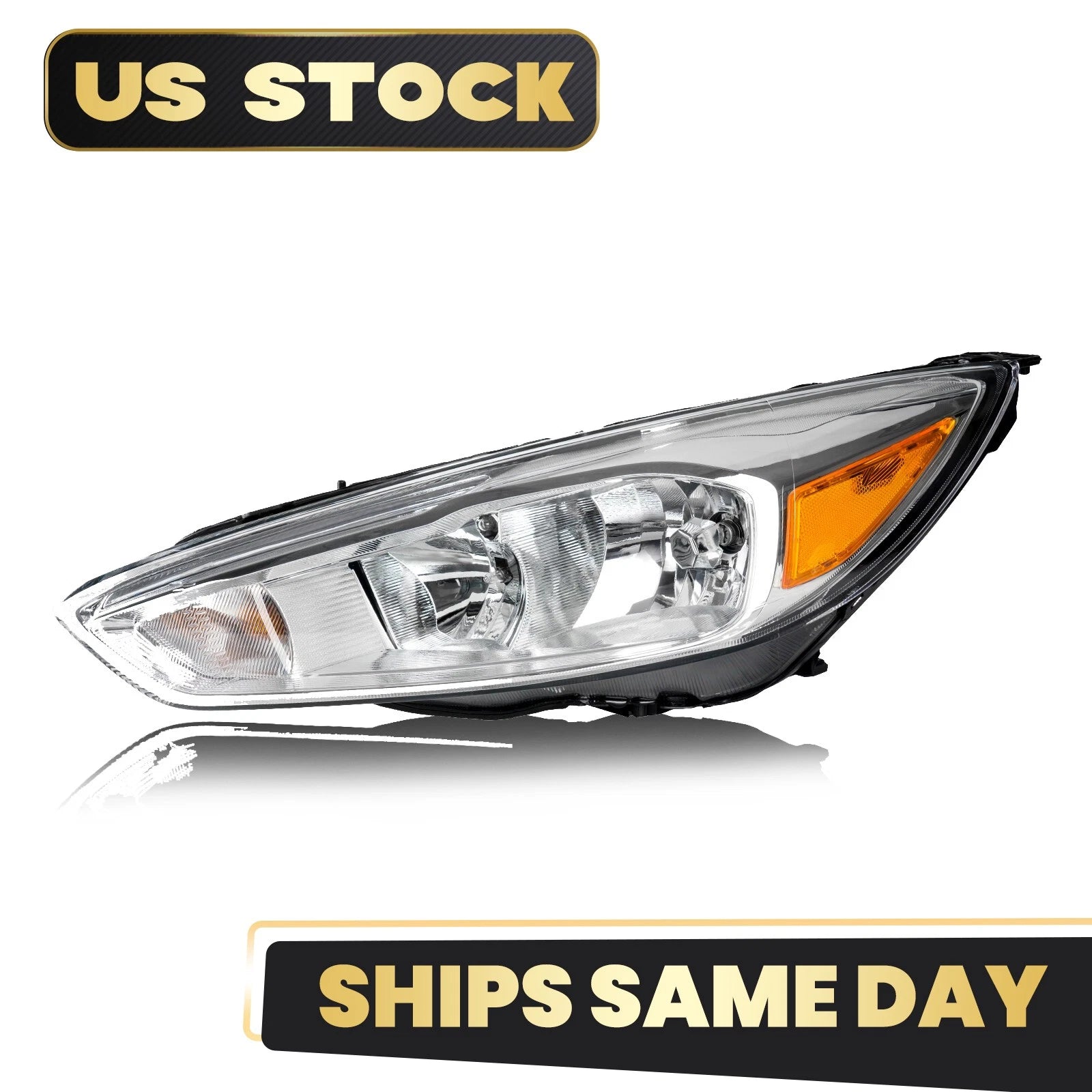 Halogen Headlight for Ford Focus (2015–2018) Chrome Left Driver Side
