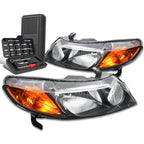 Pair of Black/Amber Signal Headlight Lamps for Honda Civic Sedan (2006–2011)