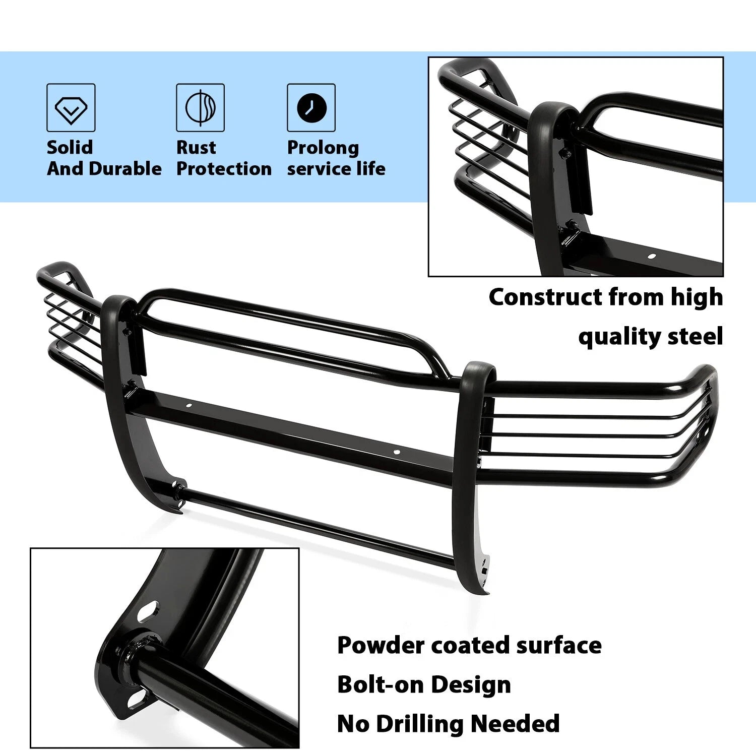 Steel Front Grill Brush Guard for Dodge Dakota (1997–2004) Black