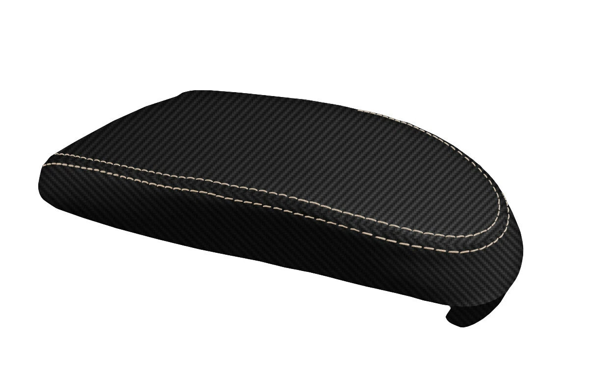 Console Lid Armrest Cover for Ford Focus (2000–2007) Carbon Fiber Beige Stitch