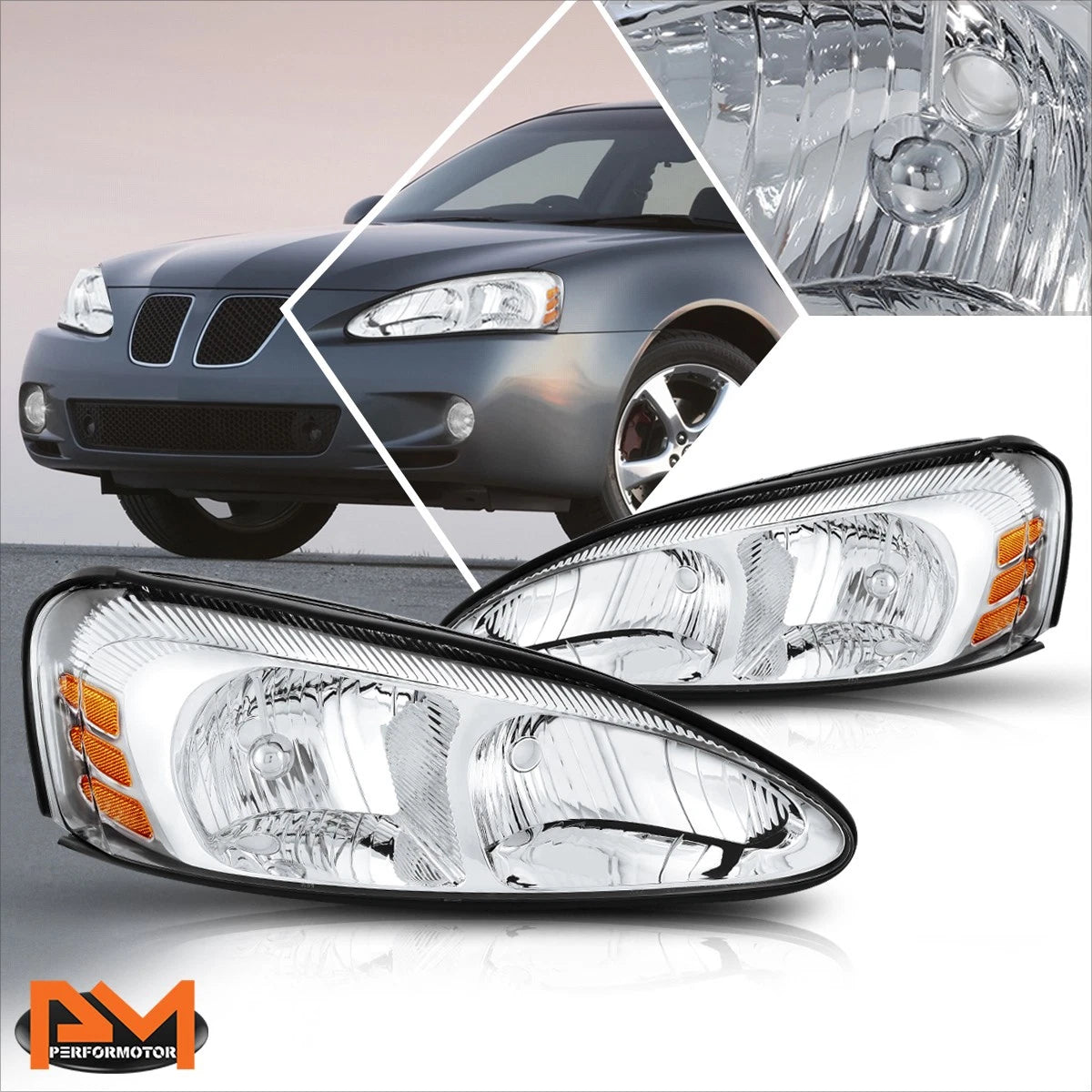OE Style Chrome Housing Amber Corner Headlight for Pontiac Grand Prix (2004–2008)