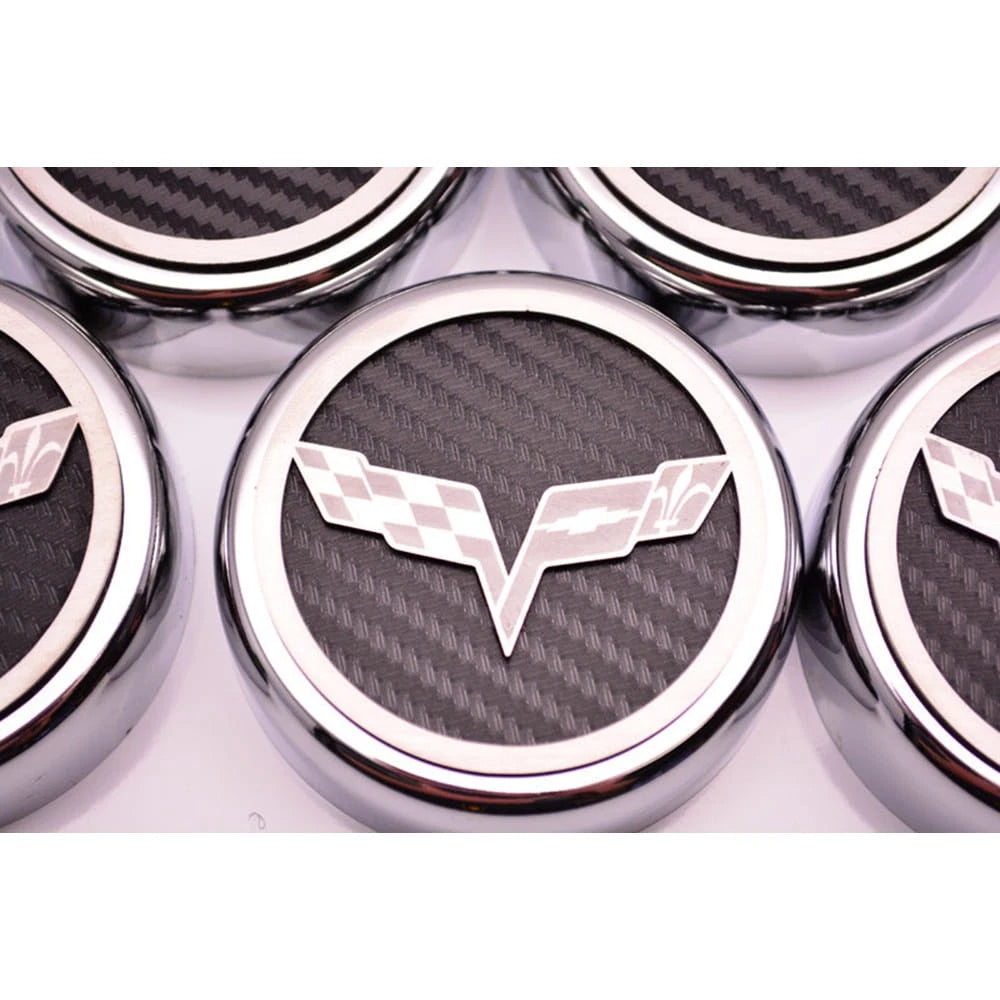 Chrome Cap Covers with Black Carbon Fiber Flags Inlay for 2005-2013 Corvette
