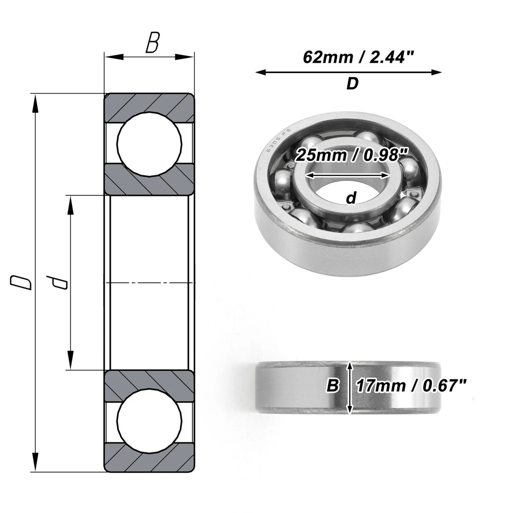 Deep Groove Ball Bearing 25x62x17mm for Scooter Skateboard (No Year)
