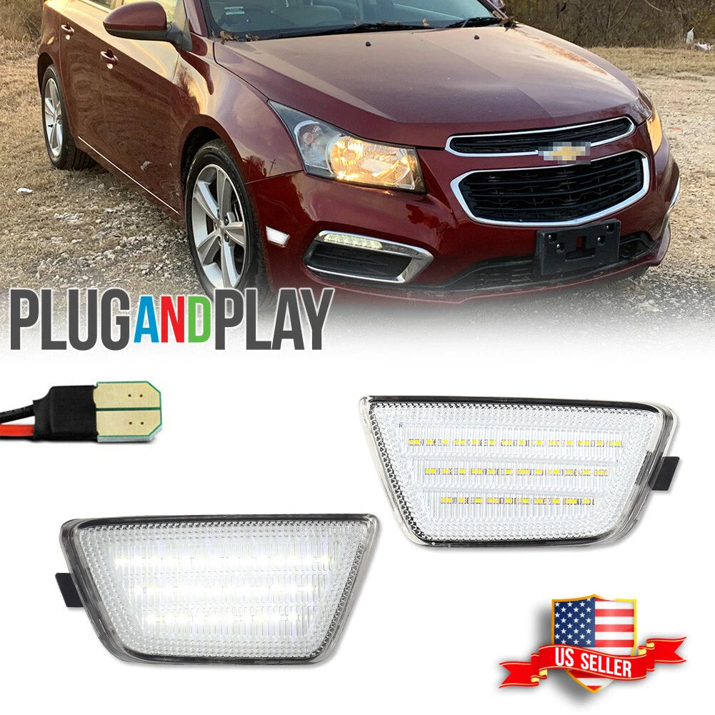 Clear Lens White LED Front Bumper Side Marker Lights for Chevy Cruze (2011–2015)