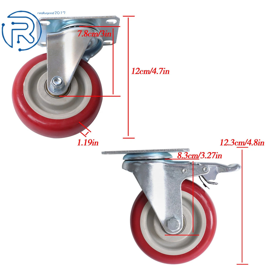 Set of 4 Casters for Workbench 4" with 360-Degree Swivel and Brakes