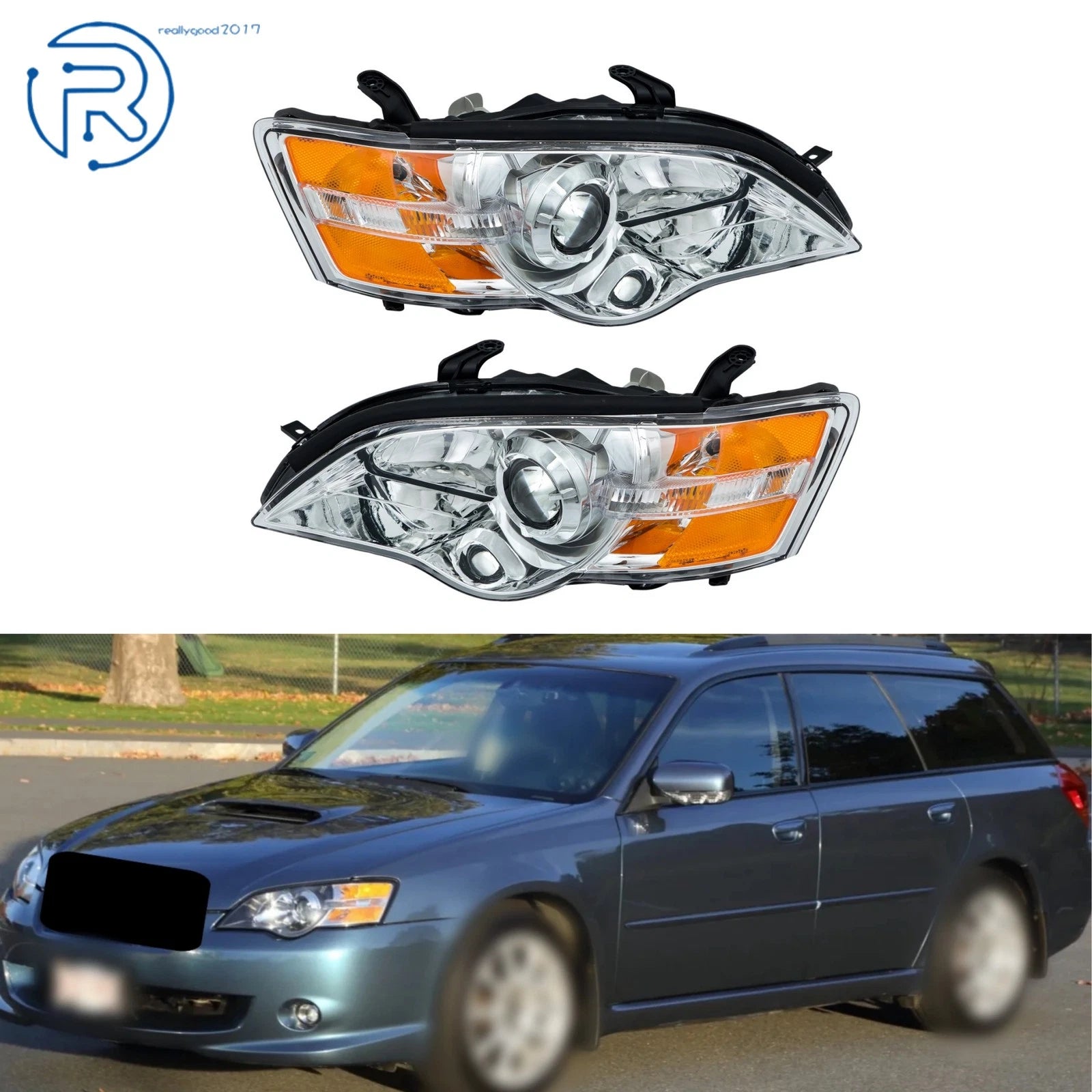 Set of 2 Halogen Headlights for Subaru Legacy/Outback (2005–2007) Chrome Housing