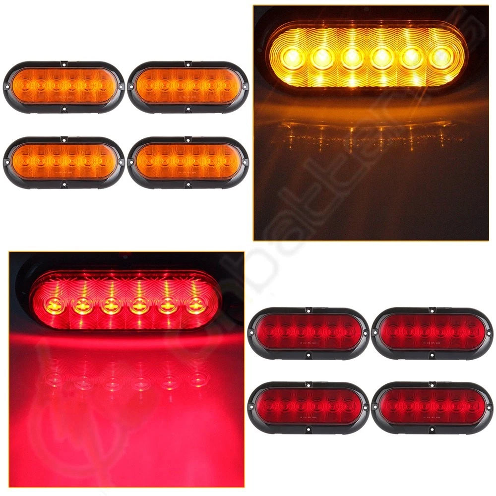 8x Stop/Turn/Tail Brake Reverse Light Flange Mount for Truck Trailer