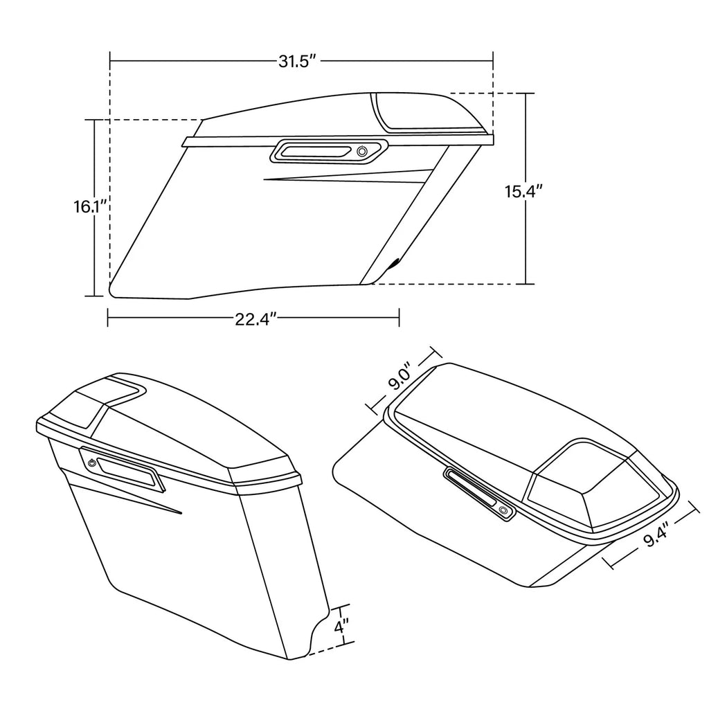 4" Stretched Hard Saddlebag for Harley Touring CVO Road King Glide (1993–2013)