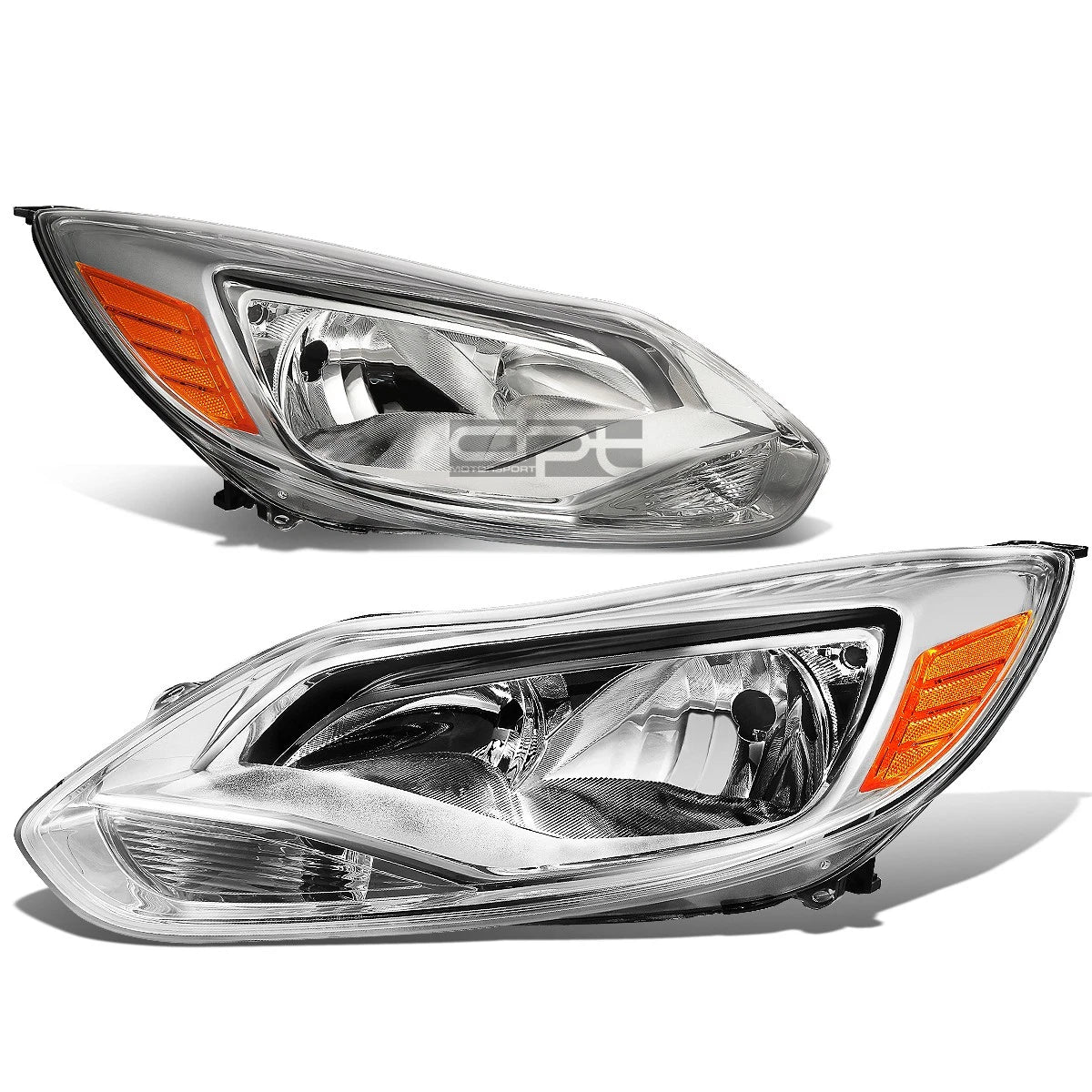 Pair Chrome Housing Amber Corner Headlights for Ford Focus (2012–2014)